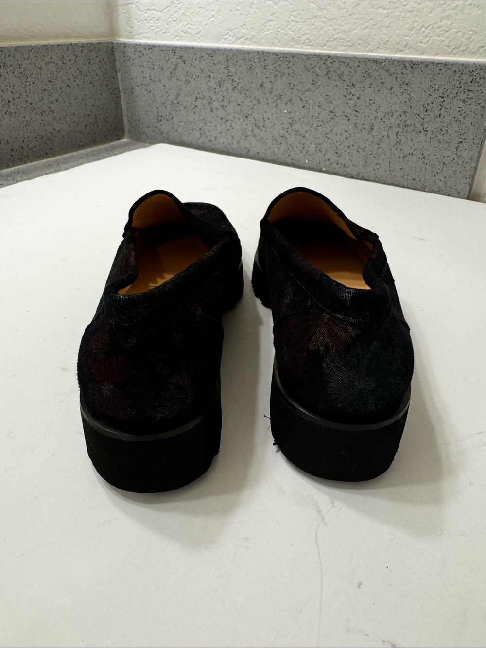 Ron White Rita Black Floral Metallic Floral Printed Cashmere Suede Loafers Sz 37 - Picture 7 of 12